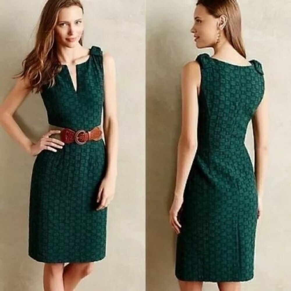 Anthropologie Tabitha Tema Green Woven Dress with Bows